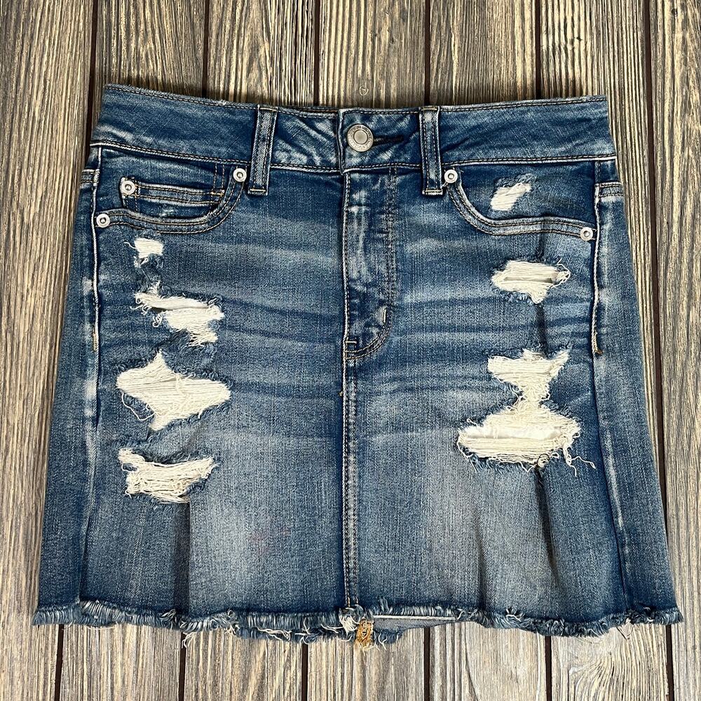 American Eagle Denim Jean‎ Skirt Mini Stretch Distressed Women Junior Teen Sz 4